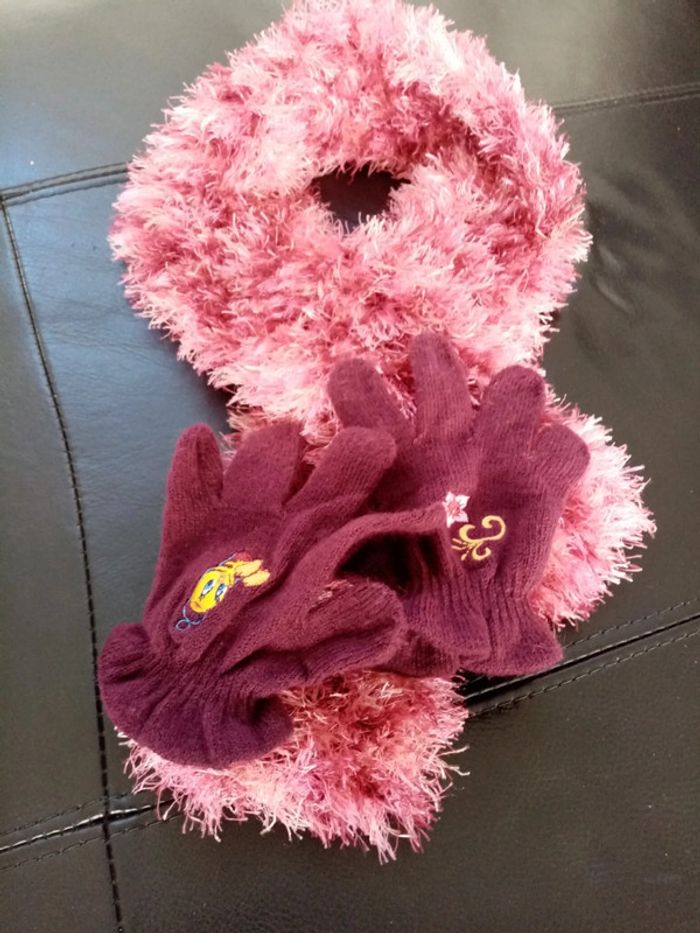 Lot écharpe et gants mauve