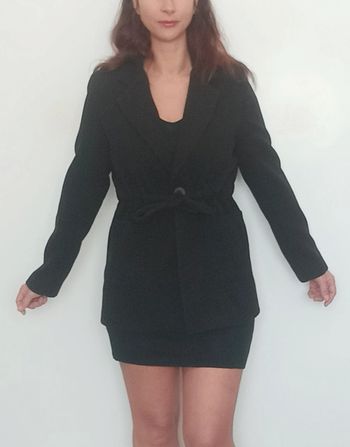 Manteau d hiver noir chic avec ceinture 38