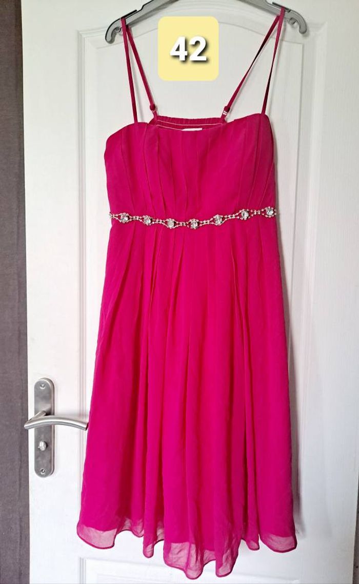 robe de soirée rose ceinture en diamants strass cérémonie mariage cocktail taille 42