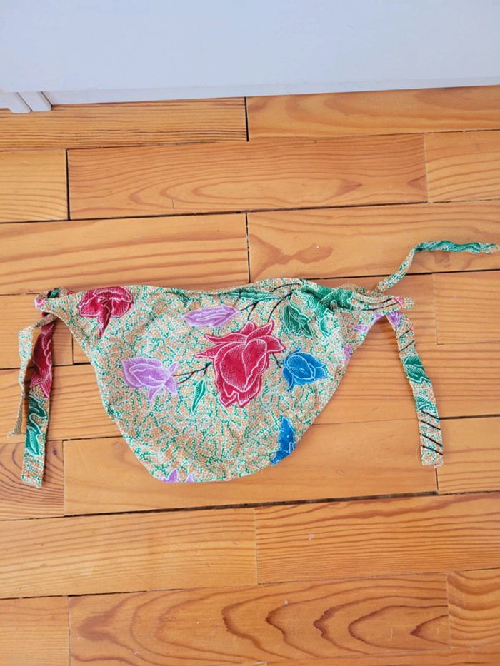 Bas maillot de bain vintage jaune motifs fleurs années 70 ancien bikini réglable taille S 36