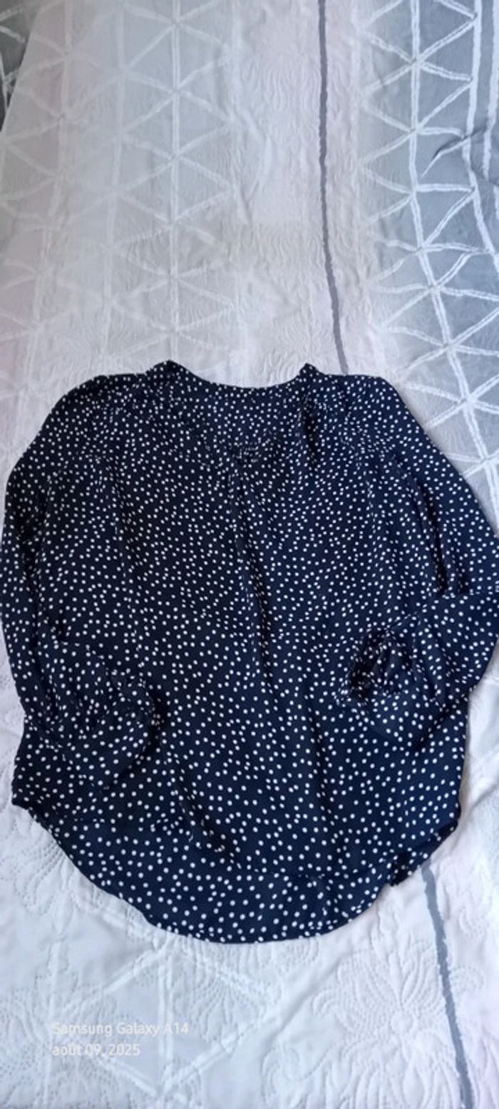 Blouse longue fluide col V manches longues à pois noir et blanc femme XL - photo numéro 15