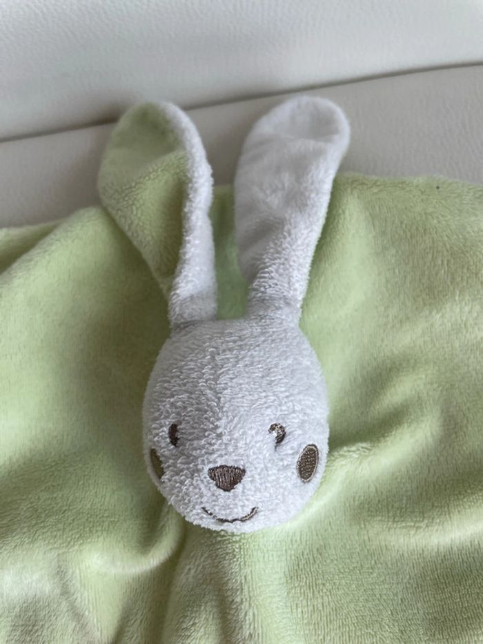 Doudou, lapin, vert et blanc - photo numéro 2