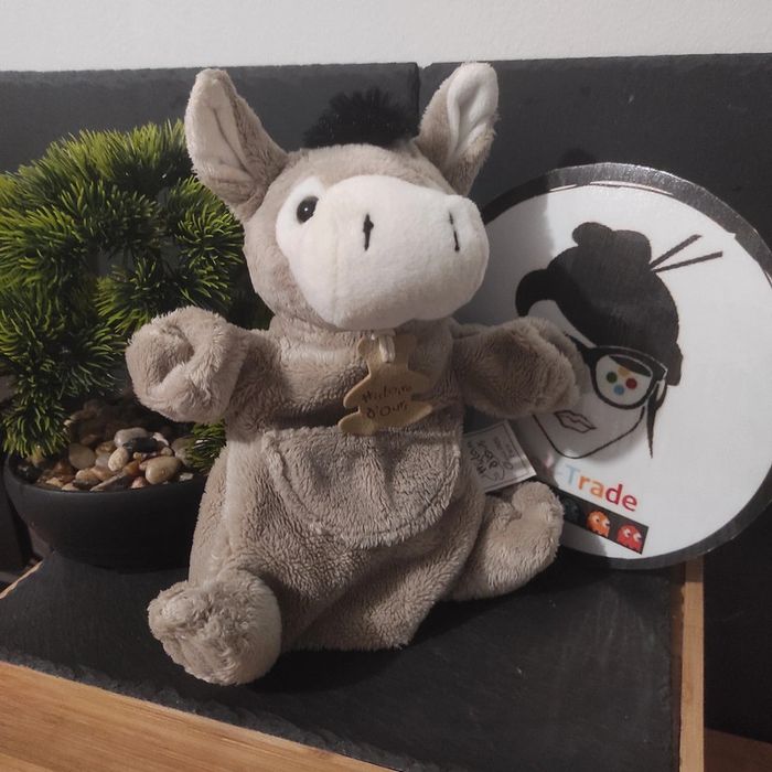 Doudou marionnette âne histoire d'ours poche ho1260 mario gris noir