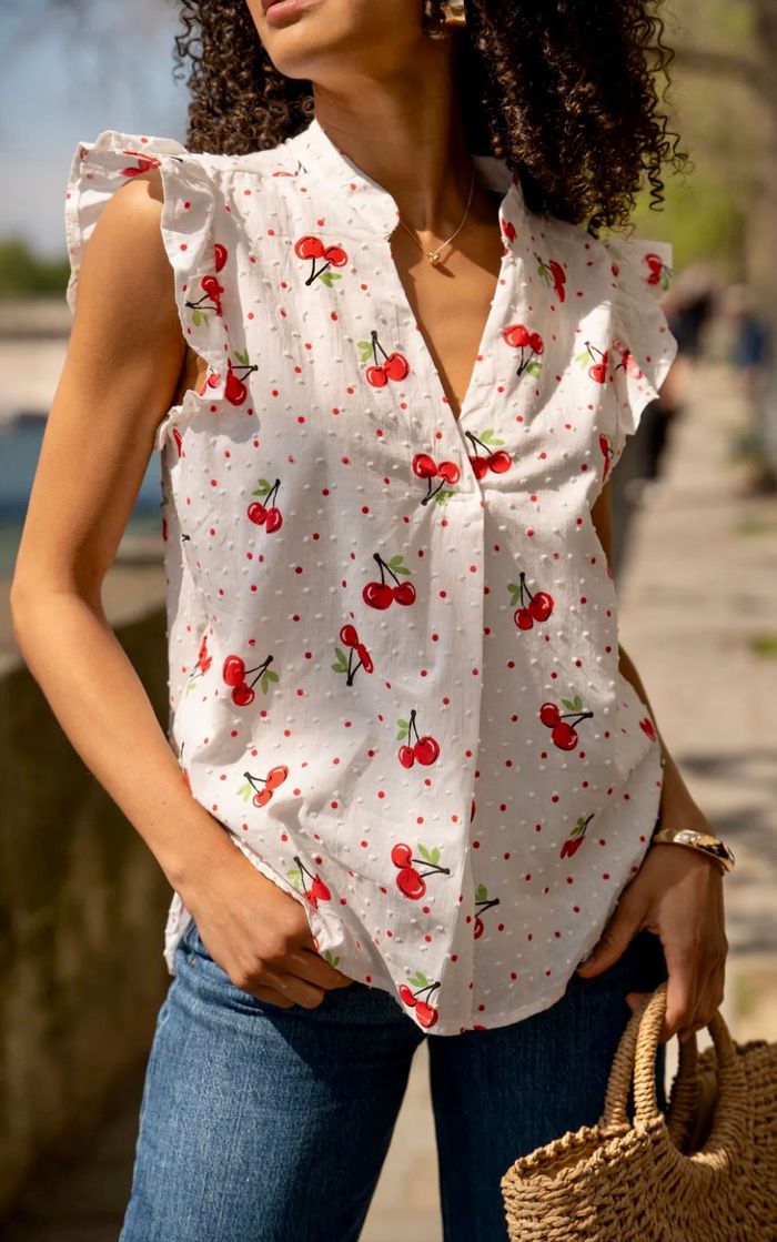 Blouse été motif cerise - photo numéro 2