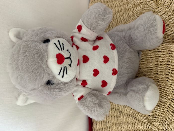peluche chat Françoise saget cris blanc rouge coeur t-shirt saint Valentin