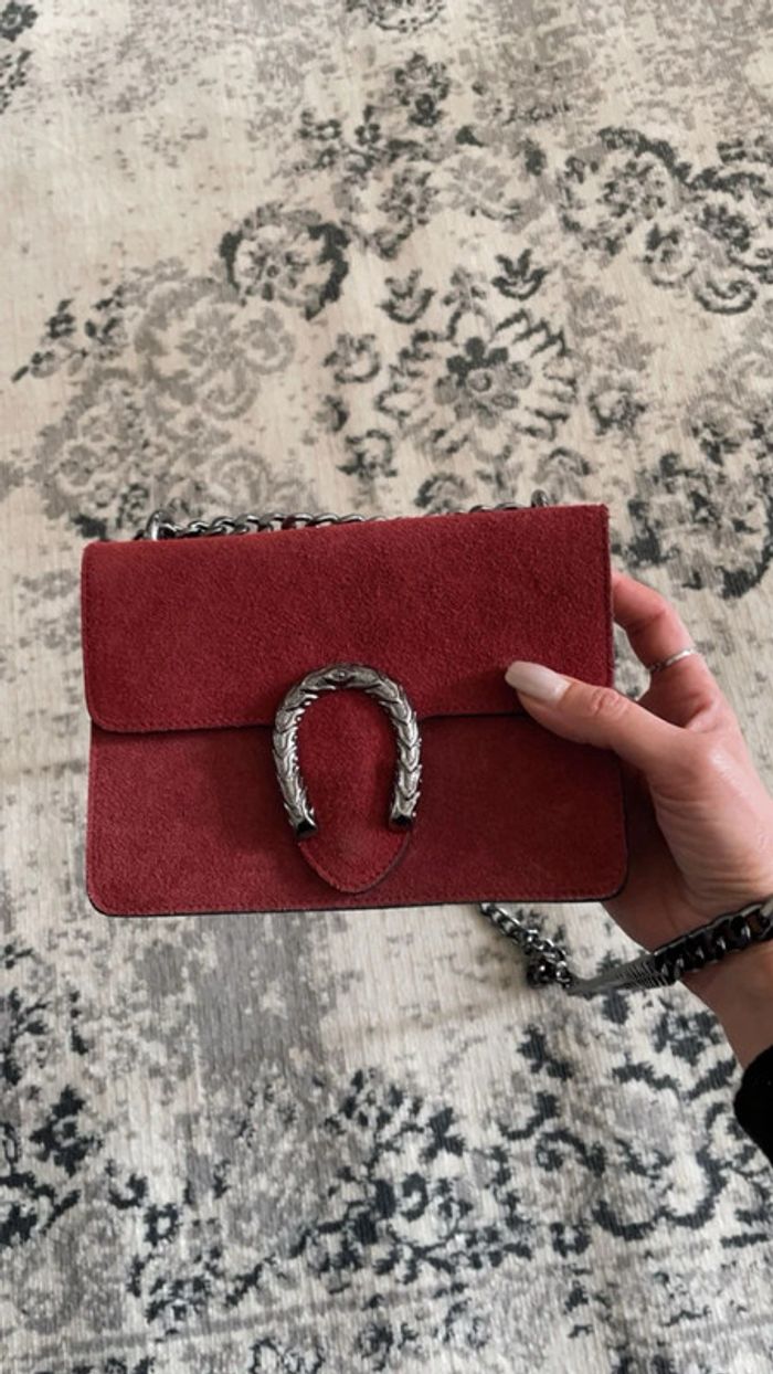 Sac chaîne bordeaux borsa bolsa bag Zak rosso main piel handbag Handtasche Bolso de mano Handtas - photo numéro 2