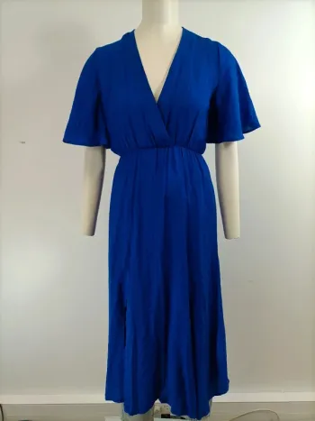 Robe cache-coeur longue bleue été - Neuve Taille unique - fentes, Fabriquée en France A279