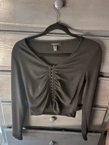 ribbed ruched corset style long sleeve top