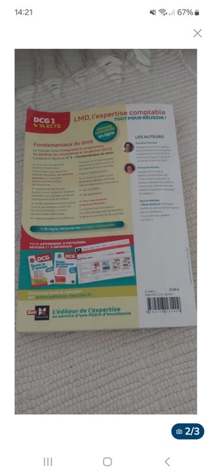Livre Dcg 1- Fondamentaux du
droit - Manuel et applications
Très bon état - photo numéro 2