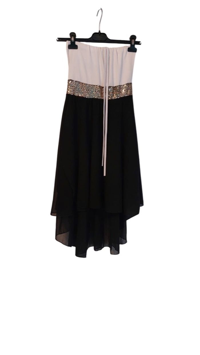 Robe bustier noire et blanche à sequins dorés – effet asymétrique taille 14 ans