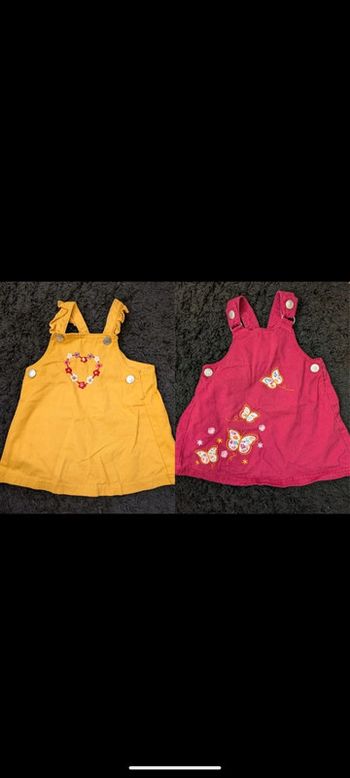 Lot robe salopettes jaune moutarde, rouge rose  12m