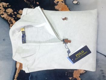 Pull half zip Ralph Lauren - Taille L - Couleur blanc logo brodé marron - Neuf