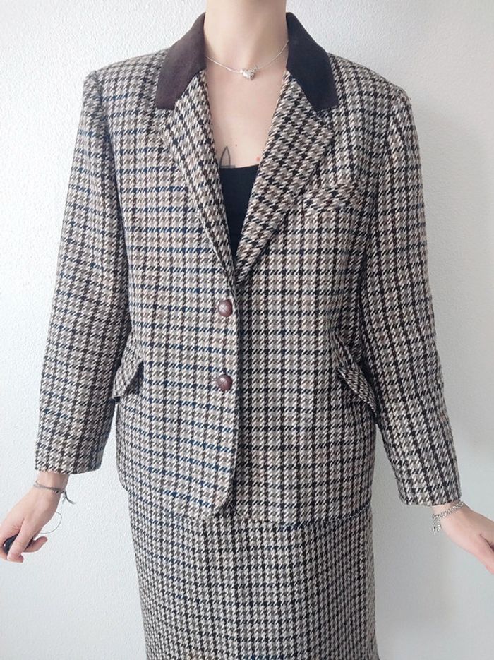 Ensemble tailleur jupe pied de poule marron beige laine vintage / C&A - 38/M ร 40/L - photo numรฉro 4