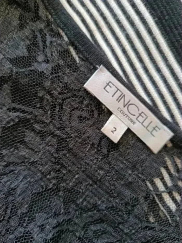 Robe casual Etincelle Couture noir et bande blanche, taille ajusté,haut ajouré taille M - photo numéro 8