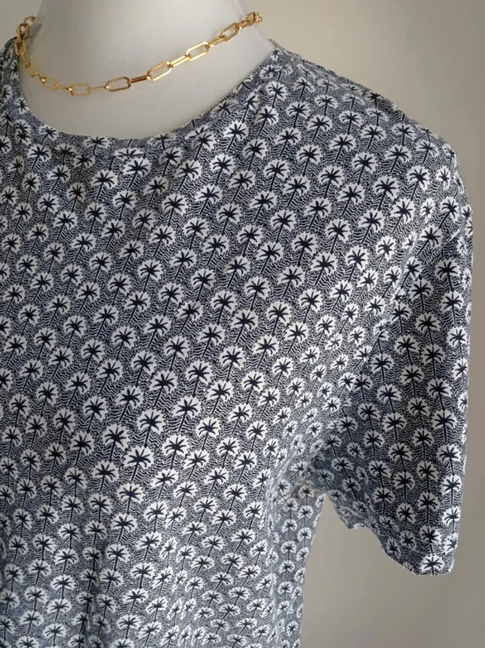 Tee-shirt Bleu marine et blanc en coton imprimé fantaisie palmier T.L Bonobo - photo numéro 2