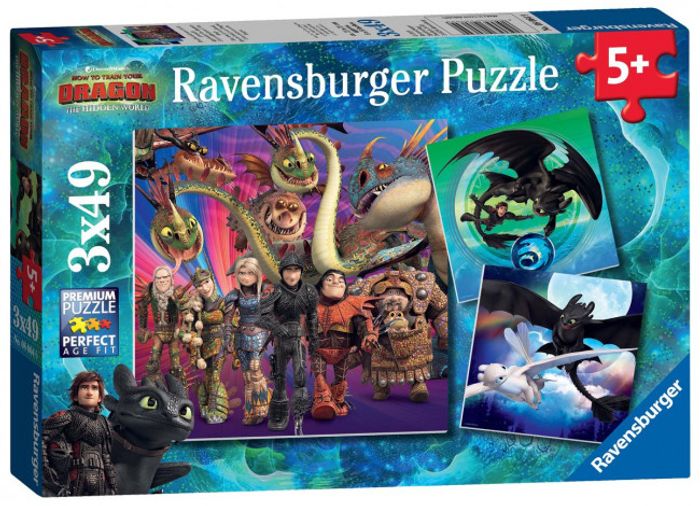 Ravensburger- puzzle Apprivoiser les Dragons 3 Puzzles de 49 Pièces 8064
