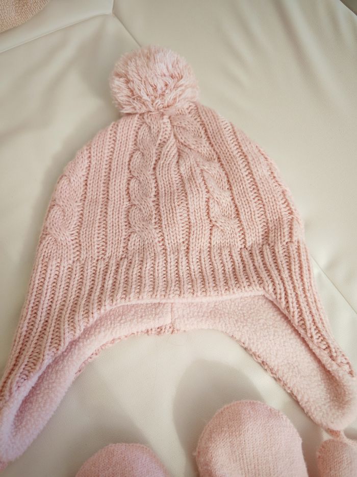 Ensemble bonnet + moufles rose - photo numéro 2