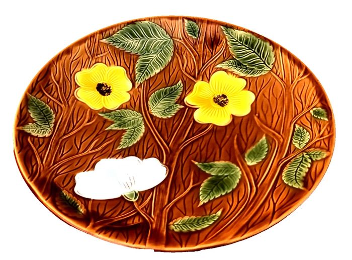 Années 1950 Grand plat aux fleurs Sarreguemines France Céramique émaillée - photo numéro 6