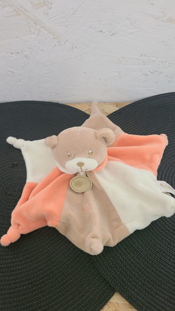 DOUDOU PLAT ÉTOILE OURS BLANC BEIGE ORANGE RRRR BABY NAT