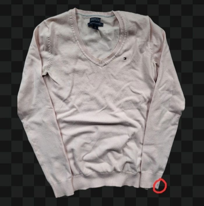 Pull Tommy Hilfiger femme – Col V – Taille XS – Rose saumon - photo numéro 2