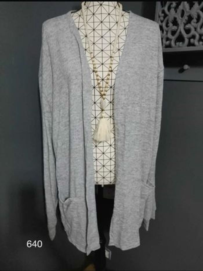 Manteau Cardigan Grande Taille 56 – Gris Décontracté à Poches, Ouvert Devant