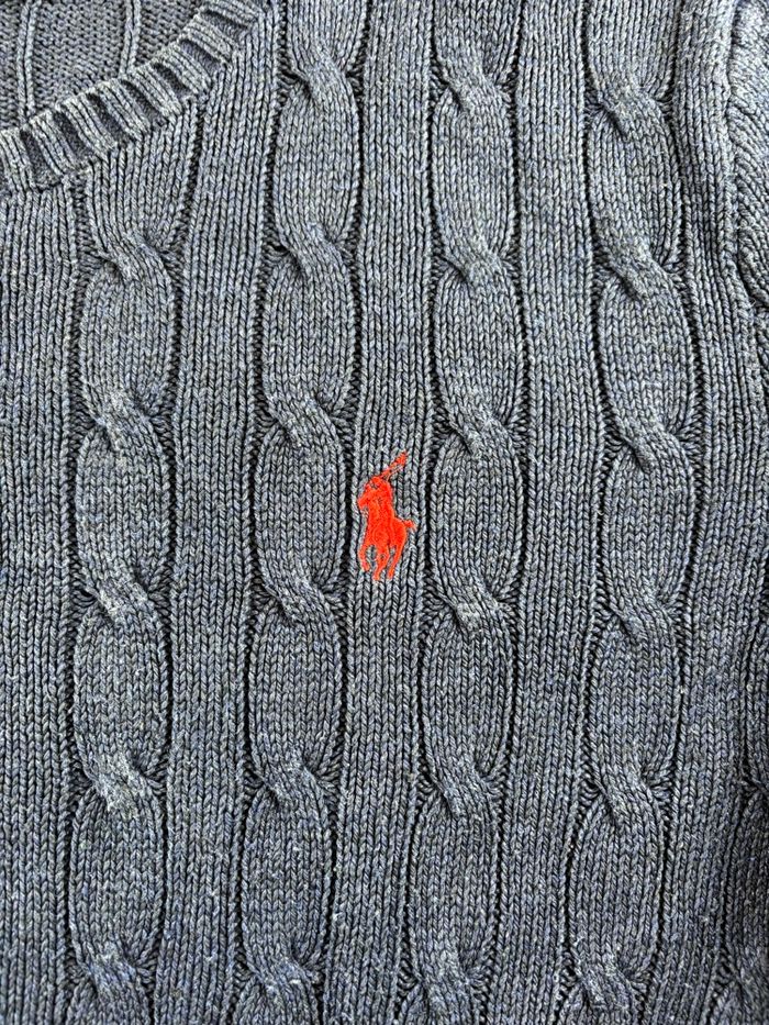 Pull Ralph Lauren Torsadé bleu marine logo rouge brodé Taille M - photo numéro 2
