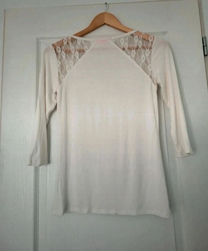 T-shirt femme manches 3/ 4 blanc avec dentelle aux épaules taille S - photo numéro 4