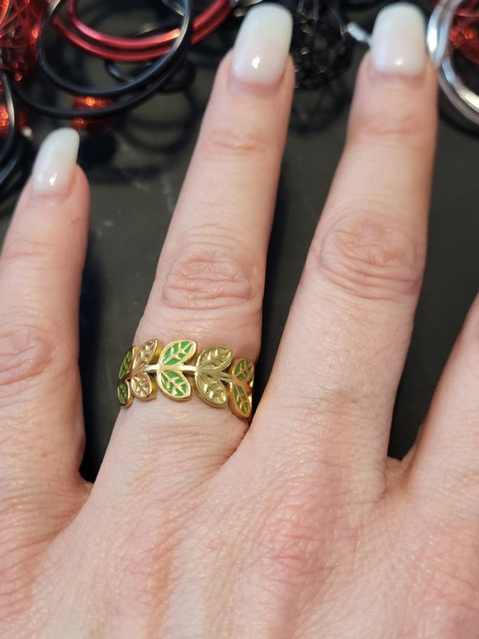 Bague acier inoxydable feuilles dorée ajustable - photo numéro 4