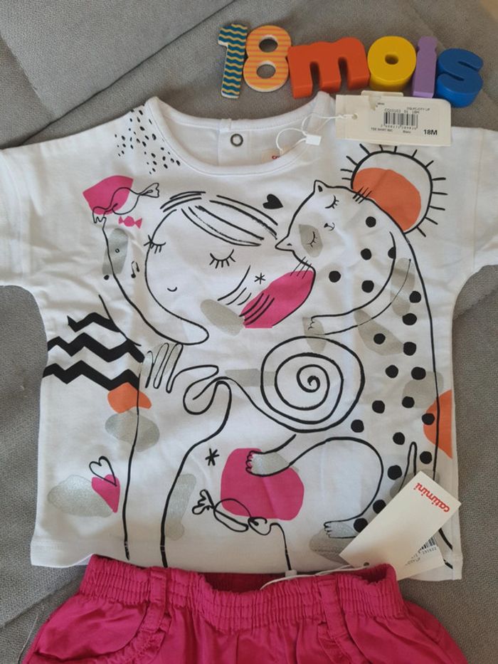 Ensemble short et tee-shirt Catimini taille 18 mois neuf avec étiquettes - photo numéro 2