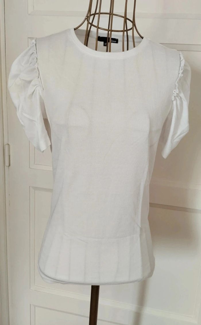 Tee-shirt blanc Etam – Manches bouffantes – Taille XS / 34 – TBE