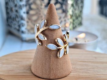 Bague Ouverte réglable en feuille Doré minimaliste, feuille en nacre blanche, feuille de Dainty