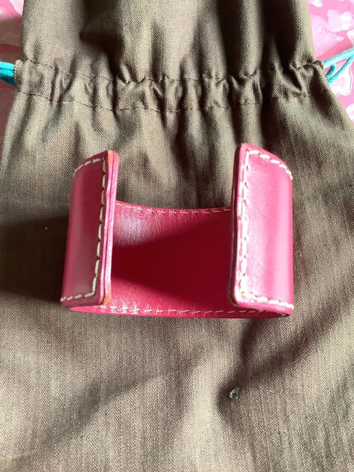 Bracelet manchette cuir rose vif - photo numéro 2