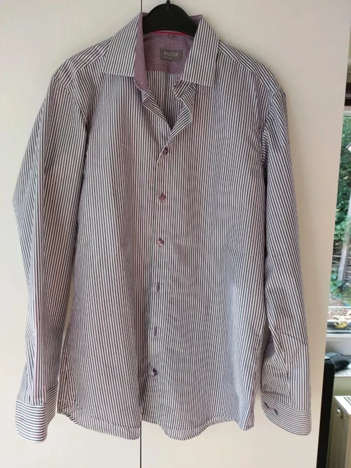 Chemise rayée mauve Kastor slim line taille M - photo numéro 2