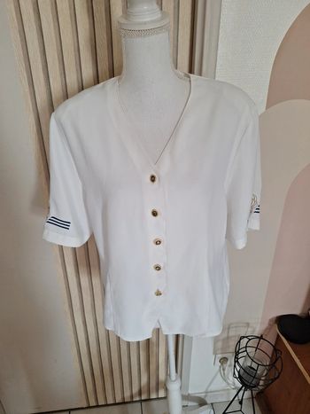 Chemisier blanc à épaulettes – style marin vintage année 80/90 – T42 #F42XL-037