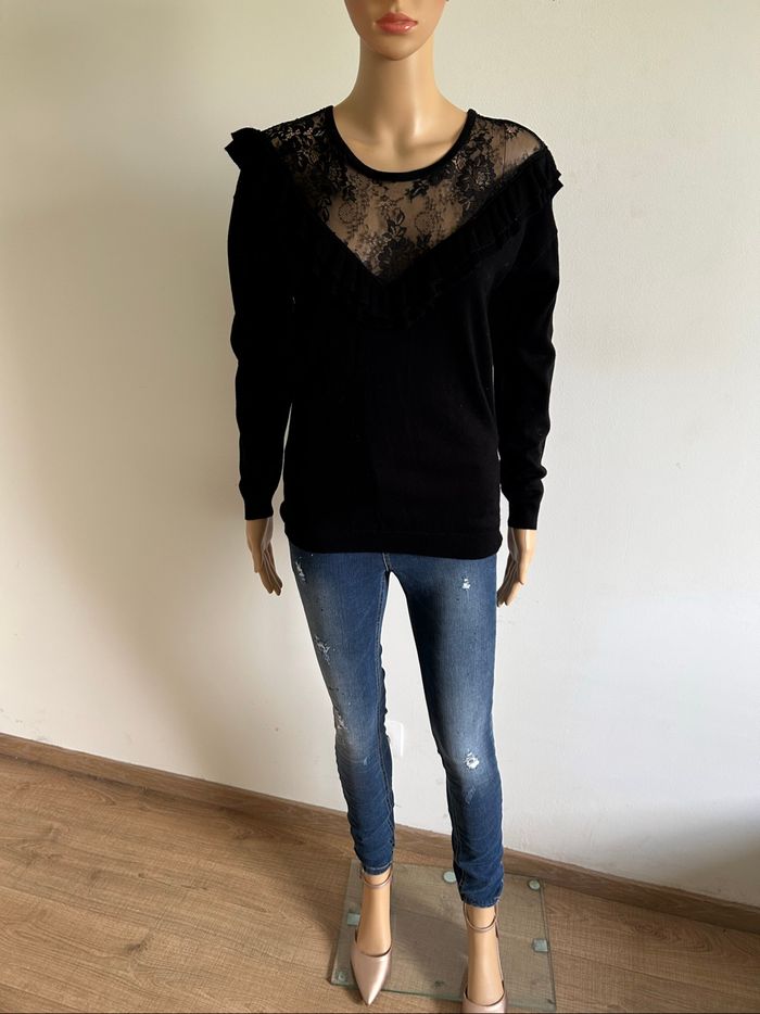 Pull noir avec dentelle à manches longues Morgan taille M TBE - photo numéro 3