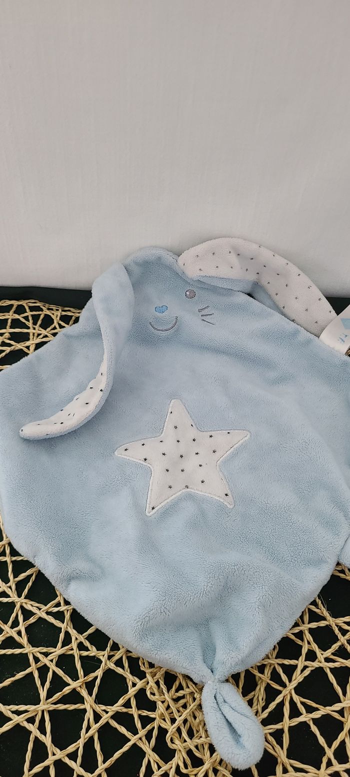TEX DOUDOU LAPIN BLEU PLAT LOSANGE ETOILE BRILLANTE