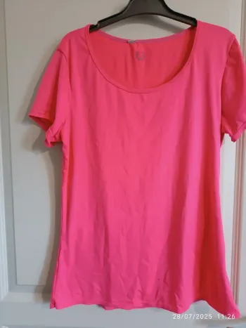 Tee shirt running femme Domyos rose fluo