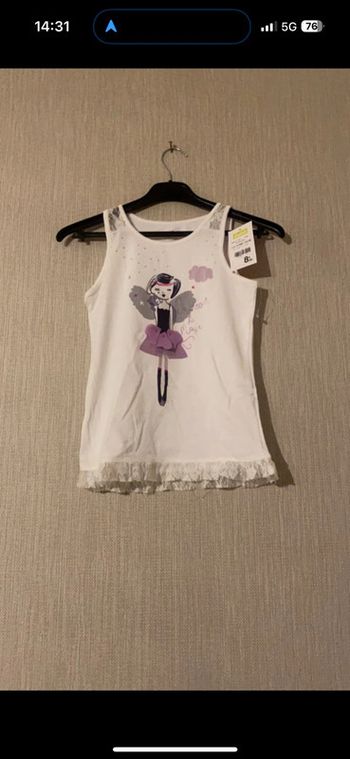 Debardeur Gemo 10 ans avec fée blanc en dentelle