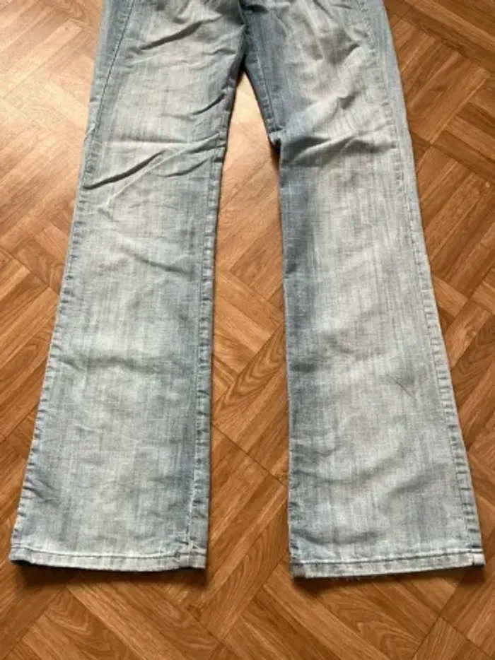Pantalon jean évasé bleu turquoise vintage Marithé + François Girbaud - photo numéro 3