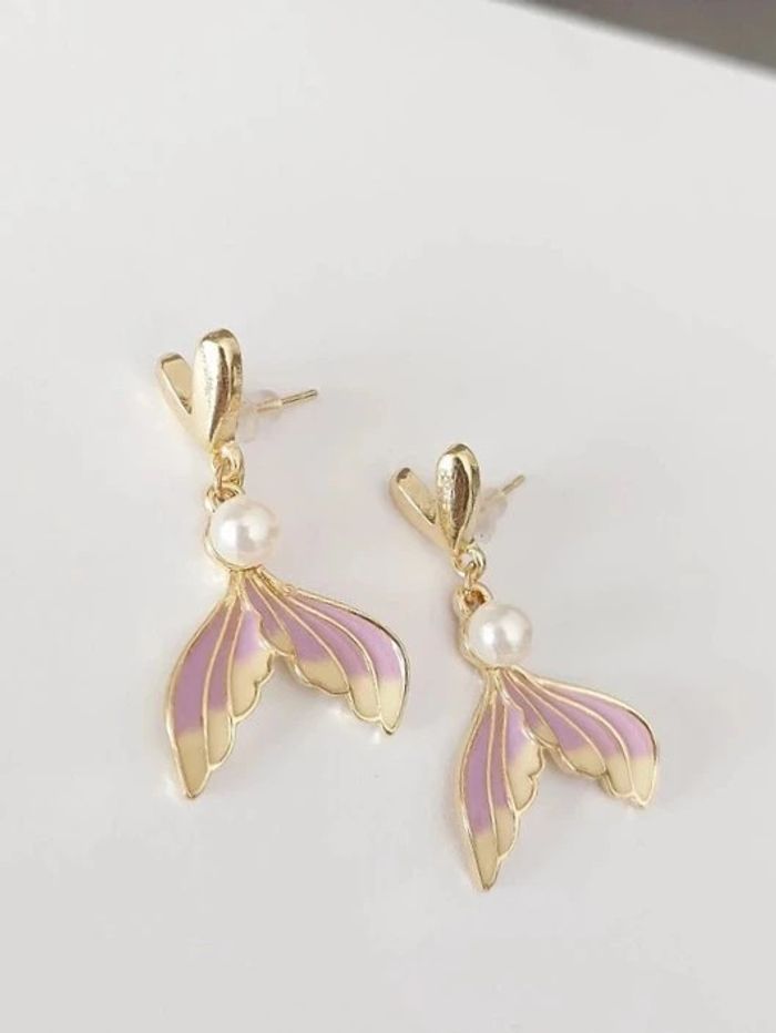 Magnifique paire de boucles d'oreilles pendantes queue de sirène - photo numéro 5