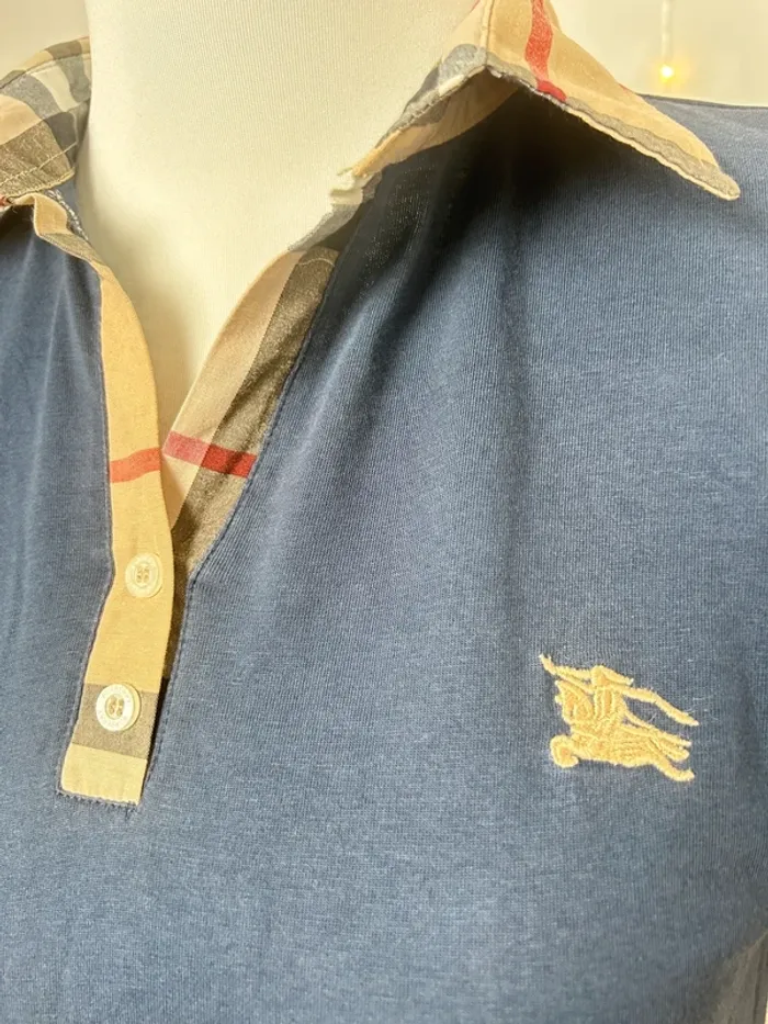 robe polo Burberry Brit vintage col tartan en coton bleu marine  été/mi-saison - photo numéro 3