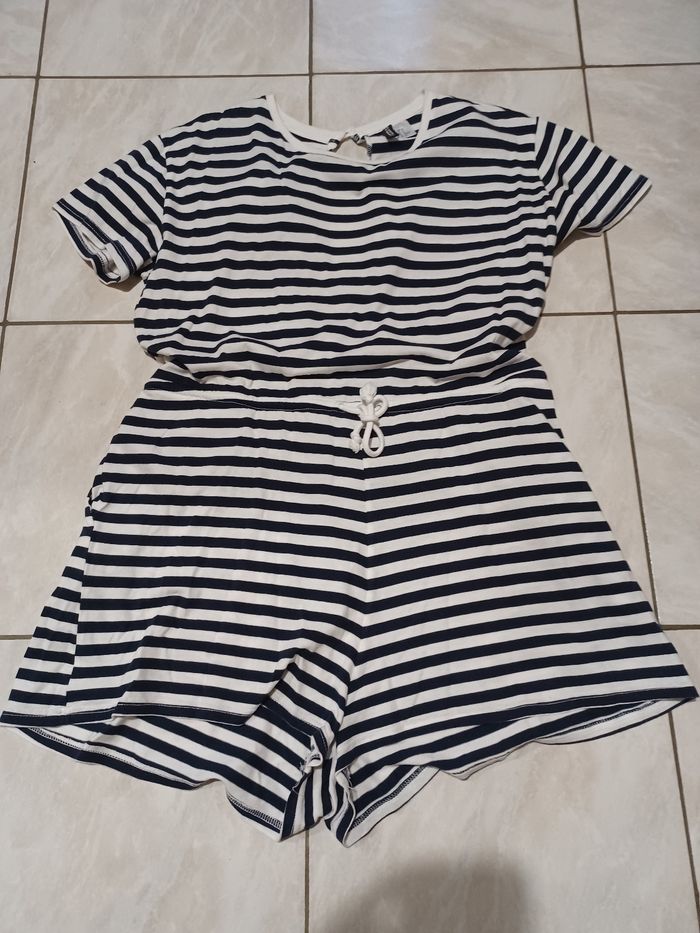 Combi-short bleu marine/blanc H&M