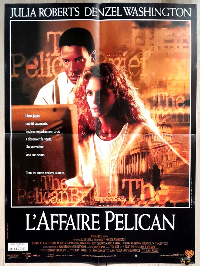 affiche film cinéma l'affaire pélican - julia roberts - denzel washington