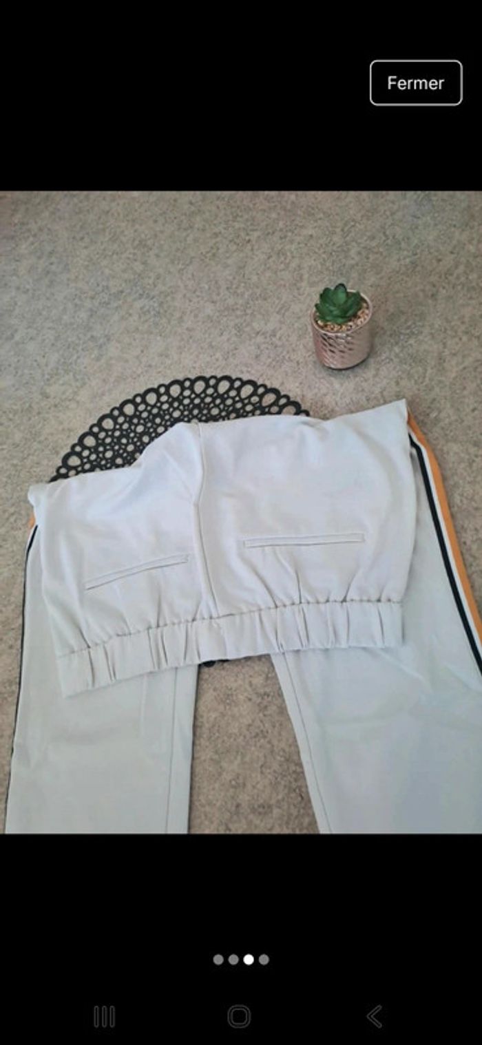 Pantalon blanc Zara liseré noir et moutarde Taille M - photo numéro 4