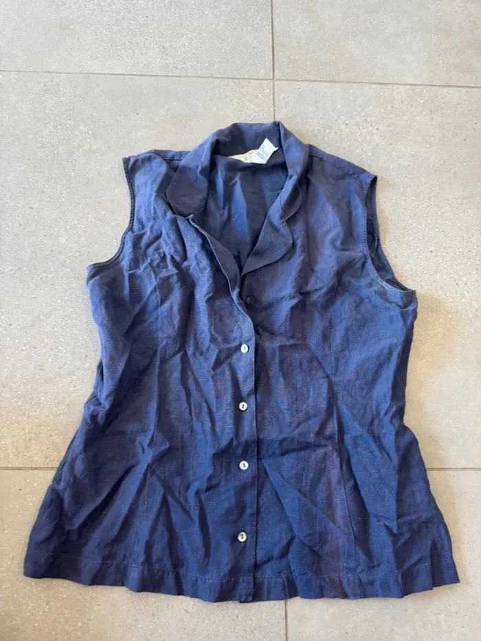 Chemise sans manches bleue en soie taille L, très bon état Art of silk