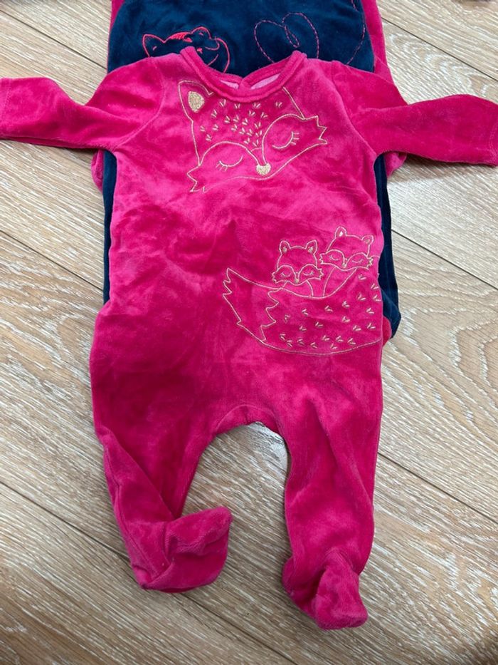 Lot de 3 pyjamas 1/3 mois du pareil au même en coton bleu rose - photo numéro 2