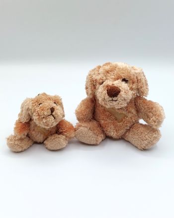Lot 2 petites peluches Yves Rocher 2 chiens marron beige os dont 1 porte-clé