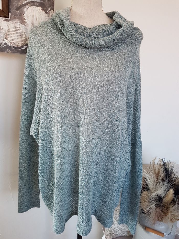 Pull fin  grand col bleu chiné Laura Torelli taille 42/44