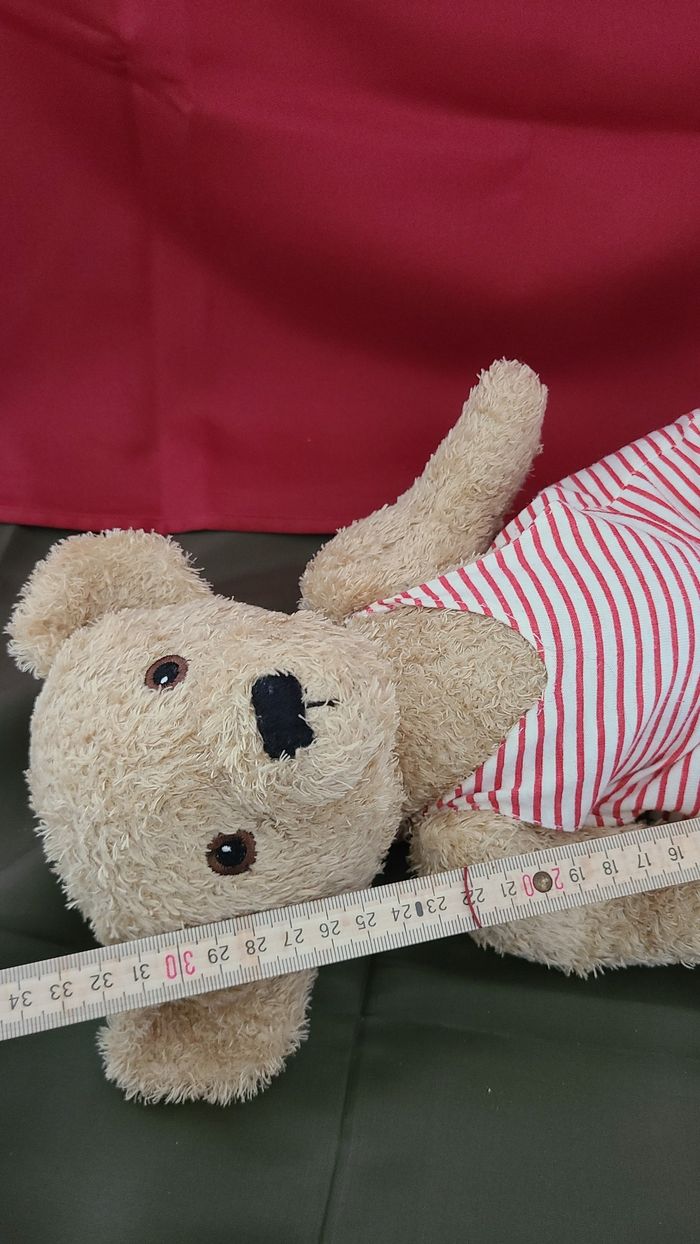 Peluche doudou ours maillot rayé rouge gris 30 cm Sunkid - photo numéro 2