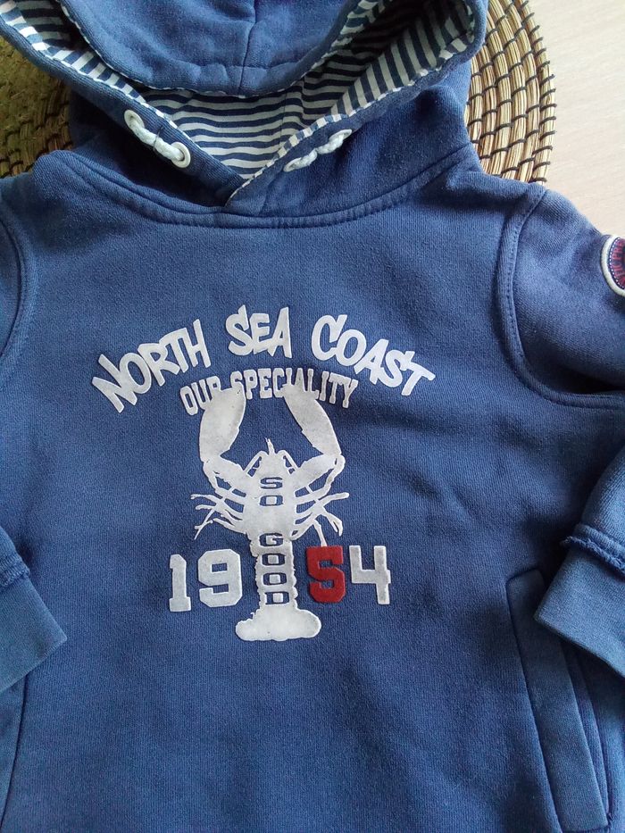 sweat bleu à capuche avec inscription Tex taille 3/4 ans - photo numéro 4